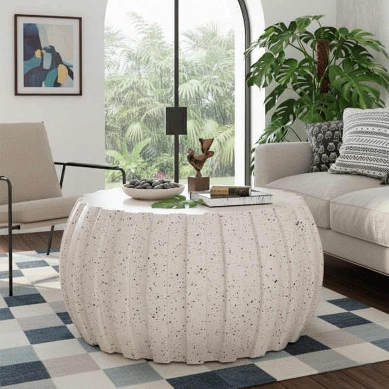 Table basse moderne et imperméable en ciment Mgo, durable et polyvalente pour une utilisation intérieure et extérieure, blanc