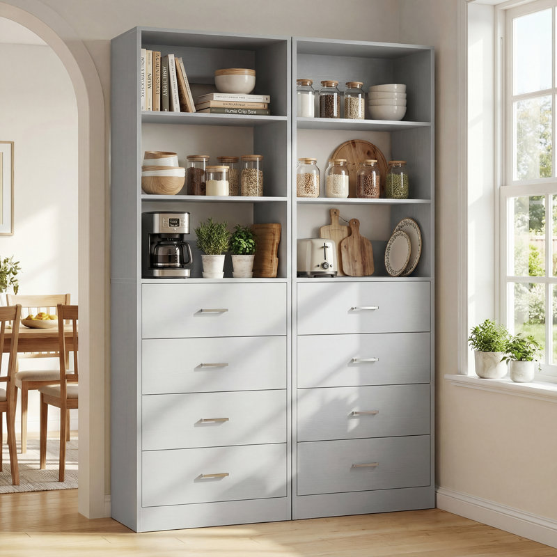 80" H Kitchen Pantry Cabinet With Drawers, Gray