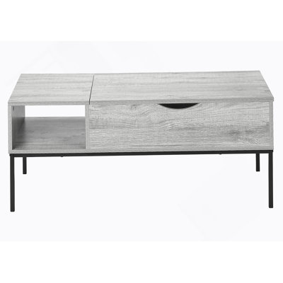 Table basse, L 42 po, rectangulaire, cocktail, plateau relevable, gris, métal noir, contemporain, moderne
