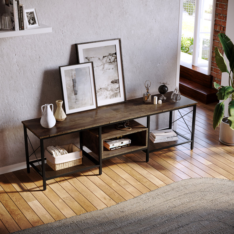 Youssouf Wood Tv-Stand, Medium Yellow Wood/Brown Wood, 70.8" W