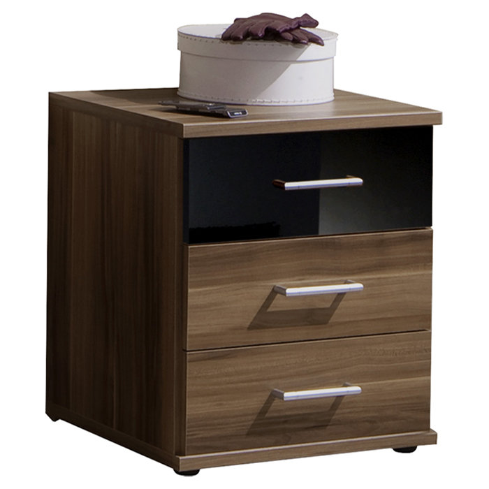 Grus 46cm W Manufactured Wood Bedside Table, Black and Walnut