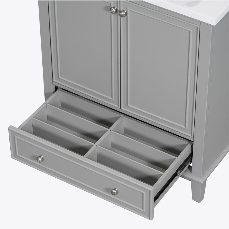 Ensemble de meuble-lavabo 30 po avec lavabo, armoire de salle de bain multifonctionnelle avec portes et tiroir, structure solide et panneau de fibres à densité moyenne
