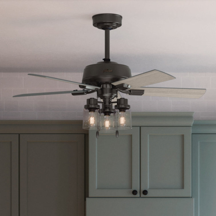 44" Hartland 5 - Blade Modern Farmhouse Indoor Ceiling Fan with Lights and Pull Chains