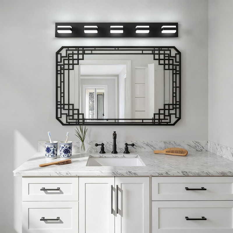 Luminaire de meuble-lavabo de salle de bain 5 lumières, applique murale DEL moderne 37,4 pouces pour sur-miroir, blanc froid 5000 K, finition noir mat, idéal pour la salle de bain, le vestiaire et les toilettes