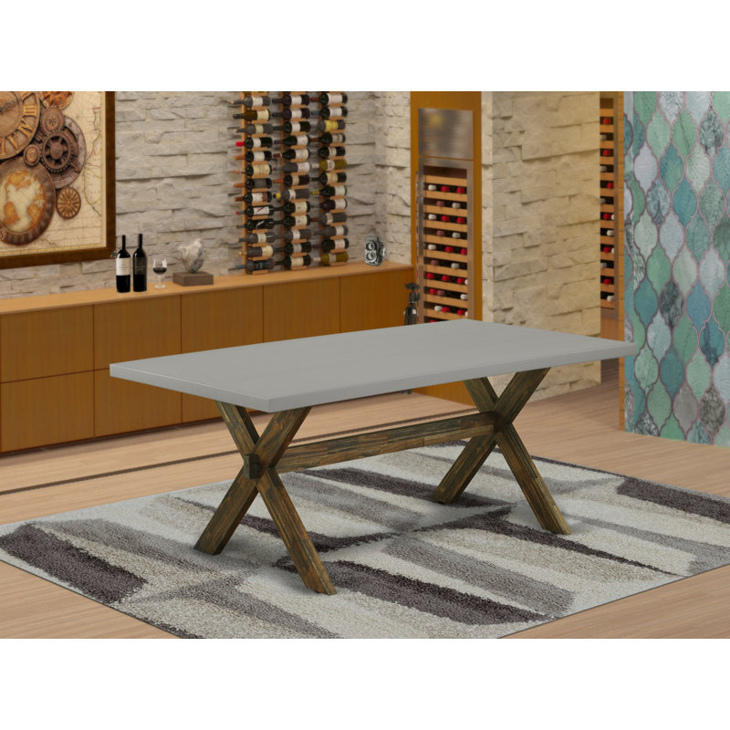 Table de salle à manger X-Style Kitchen - un plateau de table rectangulaire en bois avec des pieds élégants, finition jacobine patinée.