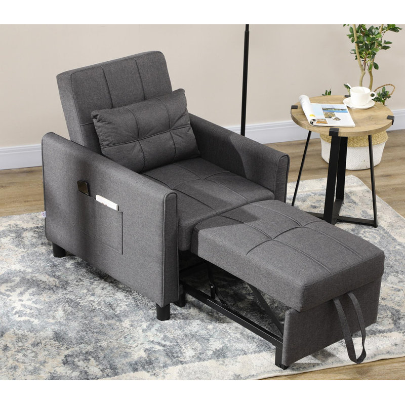 Fauteuil-lit escamotable avec dossier réglable, oreiller et poches