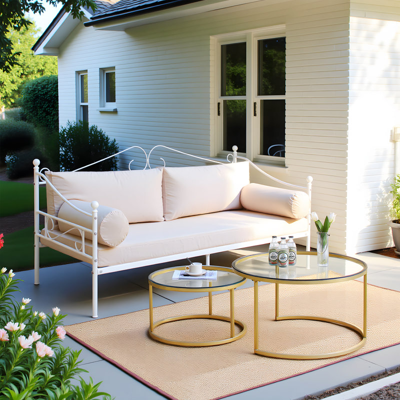 Round 3 - Piece 1 - Person 80Cm L Outdoor Table Set, White/Gold