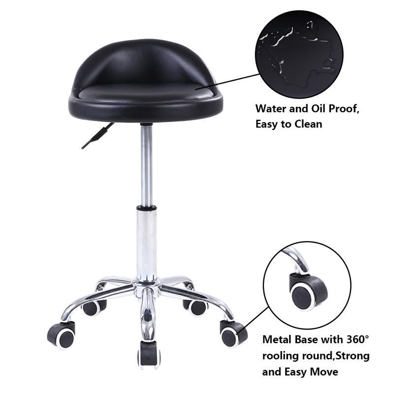 Backed Adjustable Height Ergonomic Lab Stool with Wheels, Black