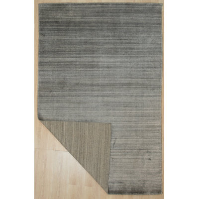 Vijaya & Viscose Ochre Handmade Silver Contemporary Solid Wool & Viscose Area Rug