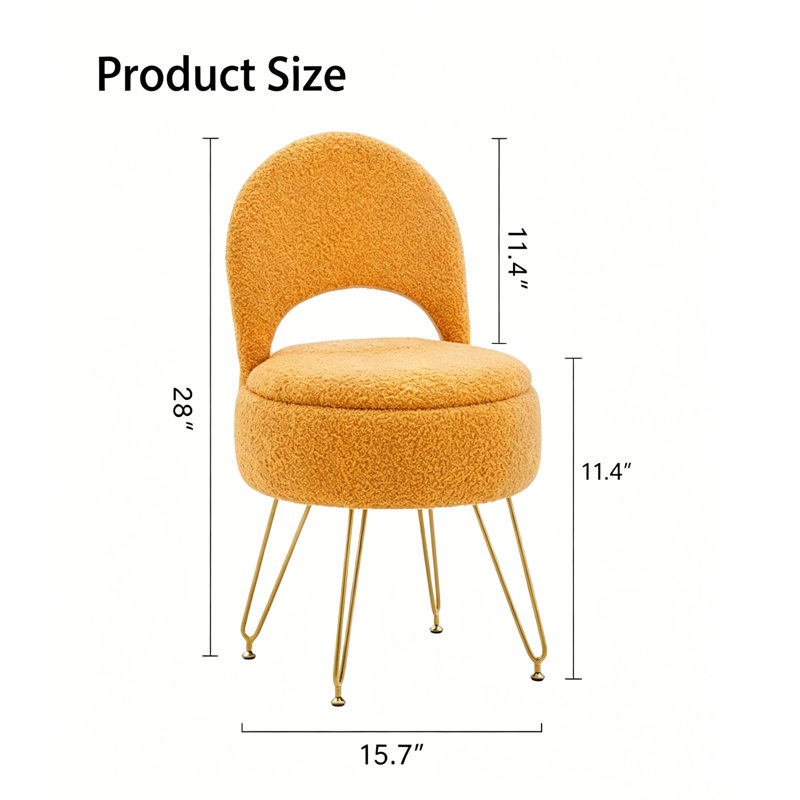 Tabouret de coiffeuse rembourré avec rangement et dossier pliant, Yellow