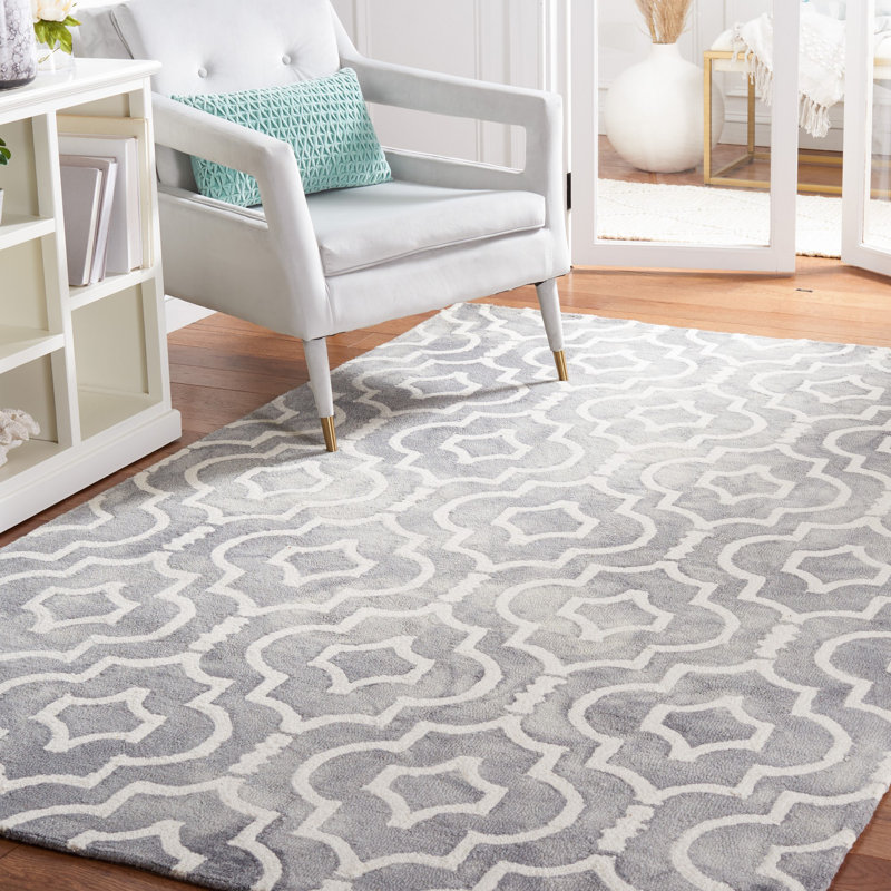 Tapis gris / ivoire en laine touffeté à la main à motif géométrique Berman, Rectangle 10 pi x 14 pi