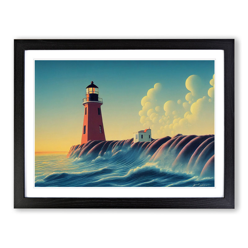 Lighthouse Seascape Vol.5 1 Piece Single Picture Frame Wall Art, 34cm H x 46cm W x 2cm D, Black