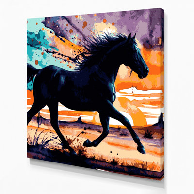 «Southwestern Cowboy Horse Silhouette 70», art mural sur toile mauve
