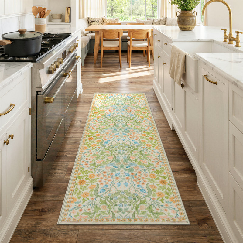 Kaldi Floral Washable Area Rug – Intricate Nature-Inspired Design, Non-Slip Soft Floor Mat for Living Room, Bedroom, and Entryway