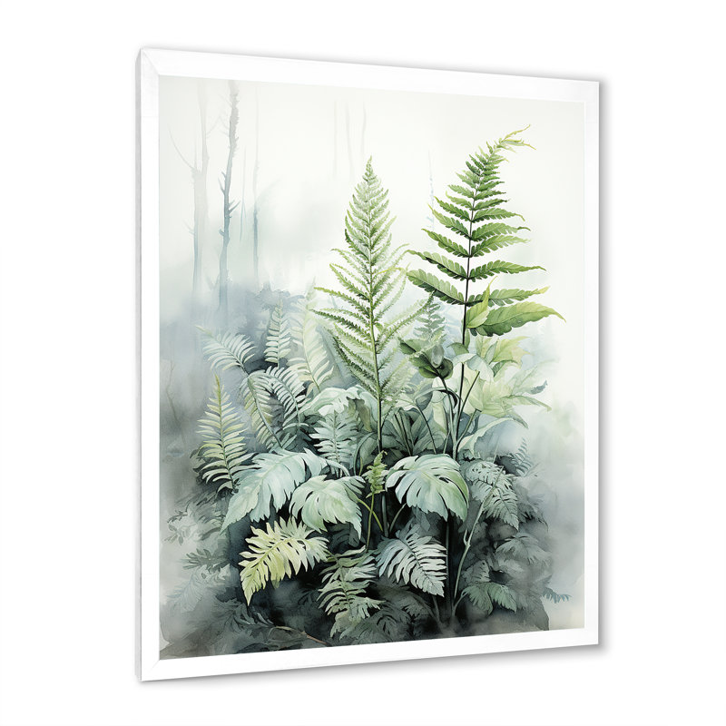 Zacaria Minimal Ferns Emerald Reverie I sur toile, H 44 po x l 34 po x P 1,5 po, Cadre photo blanc