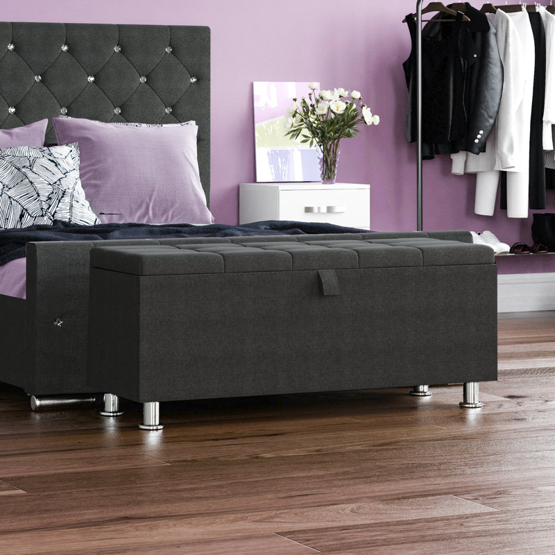 Amrin Upholstered Storage Ottoman, Toy Storage, Stool, Seat, UKFR Certified, Dark Grey
