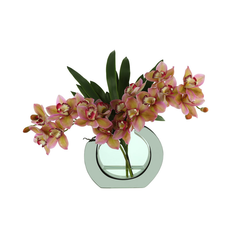 Modern Orchid Arrangement in Mirrored Glass Vase, Pink