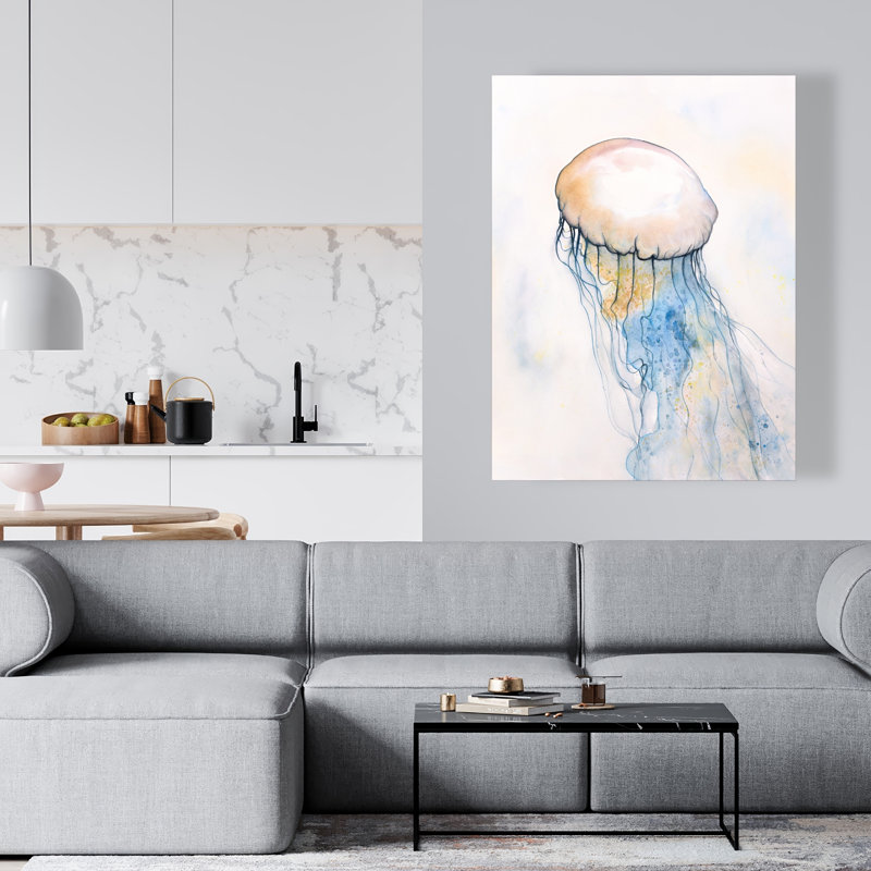 Aquarelle méduse - Toile bleu mer pour la décoration intérieure