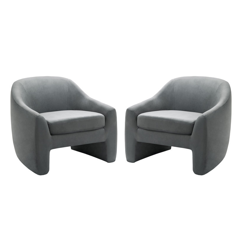 Fauteuil demi-tonneau rembourré Esly, Chenille grise foncée