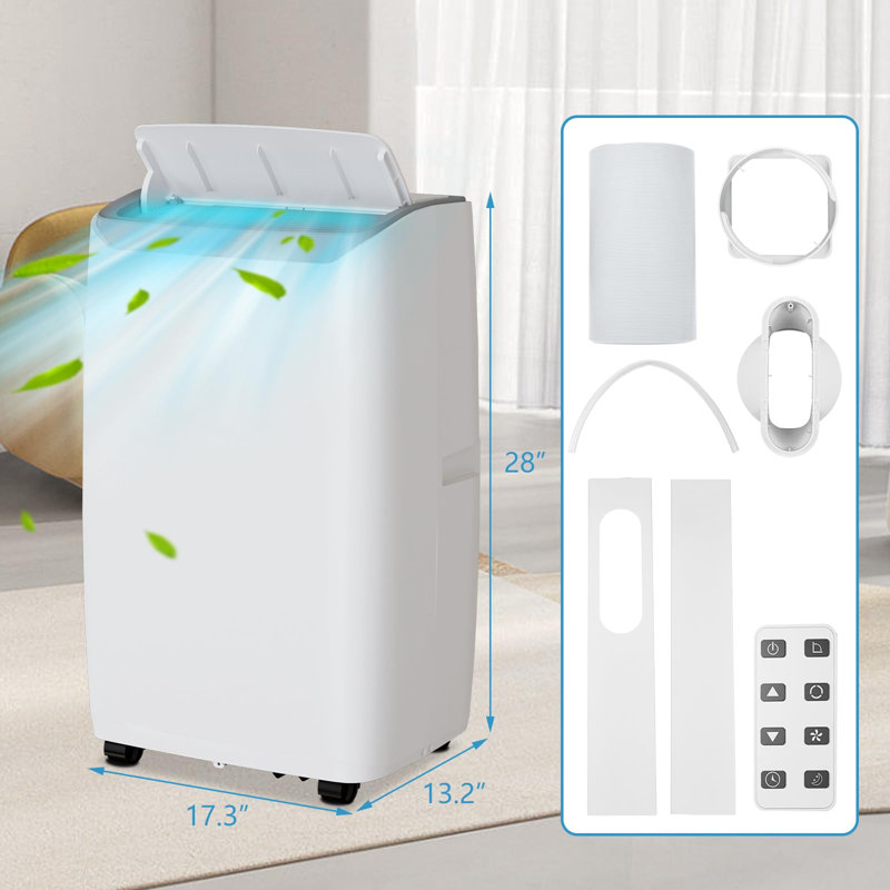 Climatiseur portatif 14 000 BTU, pièces jusqu'à 750 pieds carrés, unité CA 3-en-1 avec écran tactile DEL et télécommande, fonctionnement silencieux et mobilité facile pour le bureau à domicile