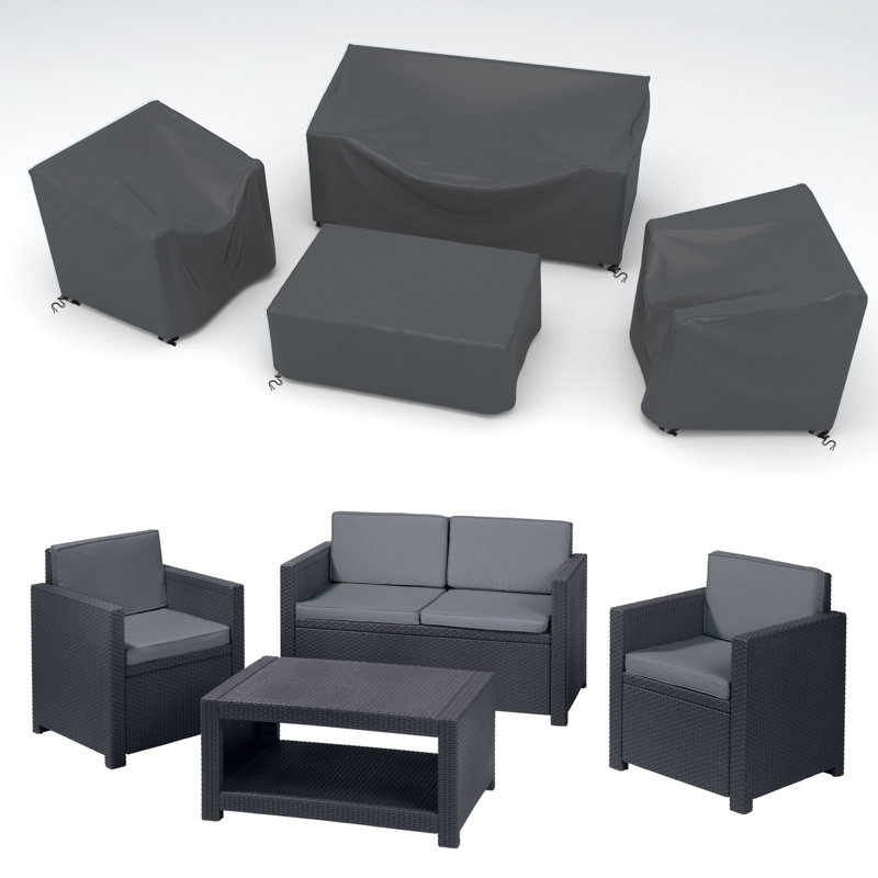Housses pour meubles d'extérieur imperméables 4 pièces, Gris, H 30 po x l 51 po x P 27 po