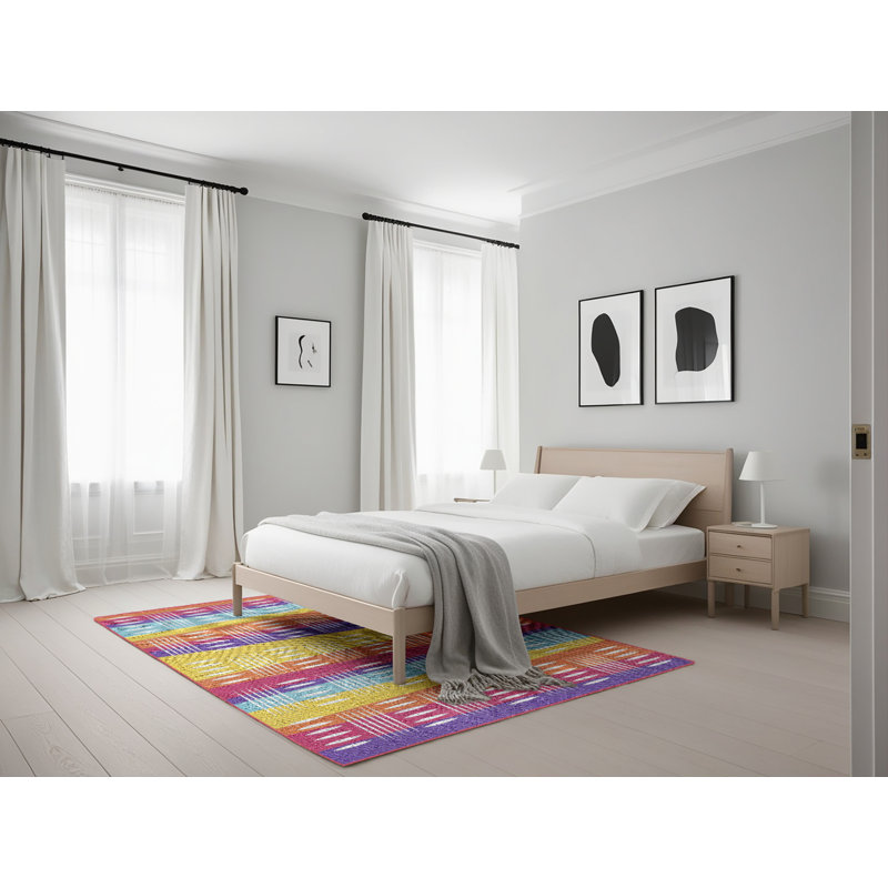 Tapis rose motif/orange/jaune, Rectangle 5 pi x 7 pi