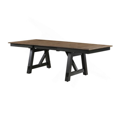 Cottage Style 1Pc Extendable Dining Table Wheat Charcoal Tow Tone Finish Dining Room Wooden Furniture Two Self-Storing Refectory Leaves Trestle Legs