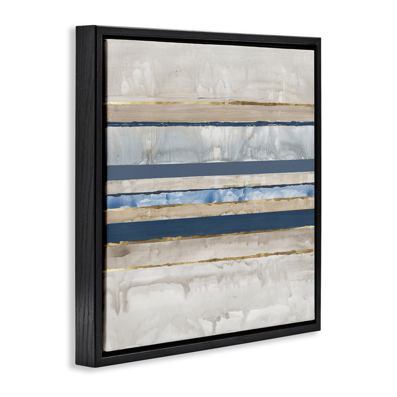«Nautical Tone Stripes» par Lera, Cadre flottant noir de jais, H 18 po x l 18 po