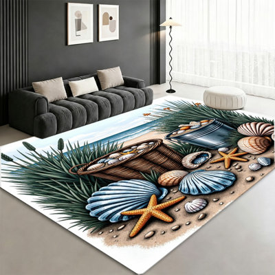 Tapis Coastal Seashell Starfish, imprimé océanique, tapis antidérapant lavable à la machine, décoration intérieure pour salon, chambre à coucher, entrée, cuisine, balcon, appartement
