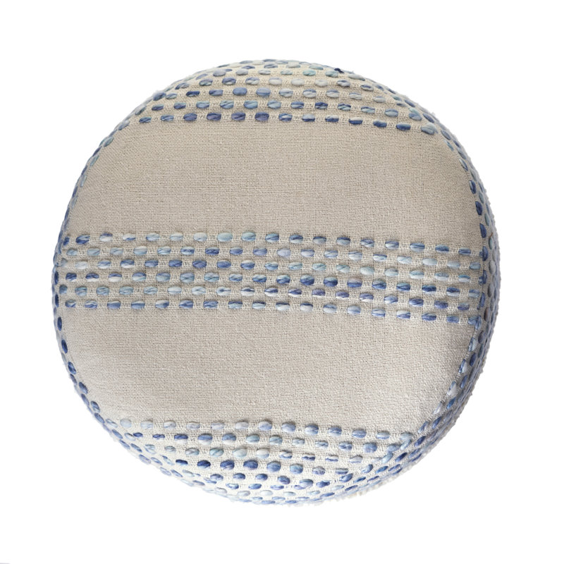 Lebo Modern Farmhouse Striped Handmade Upholstered Ottoman Pouf, Blue
