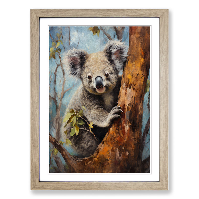 Koala Bear Romanticism - Single Picture Frame Print on Wood, Oak Framed, 34cm H x 25cm W