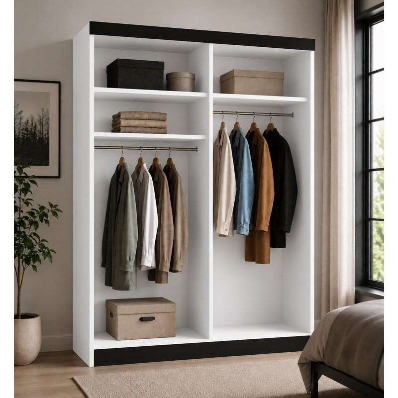 Cecillia 2 Door Wardrobe, 205cm H x 140cm W x 60cm D, Dark Brown/White