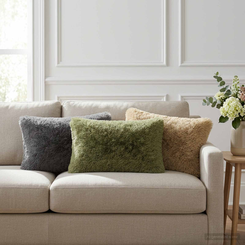 White Cushion, Rectangle 40cm H x 70cm W, Light Green