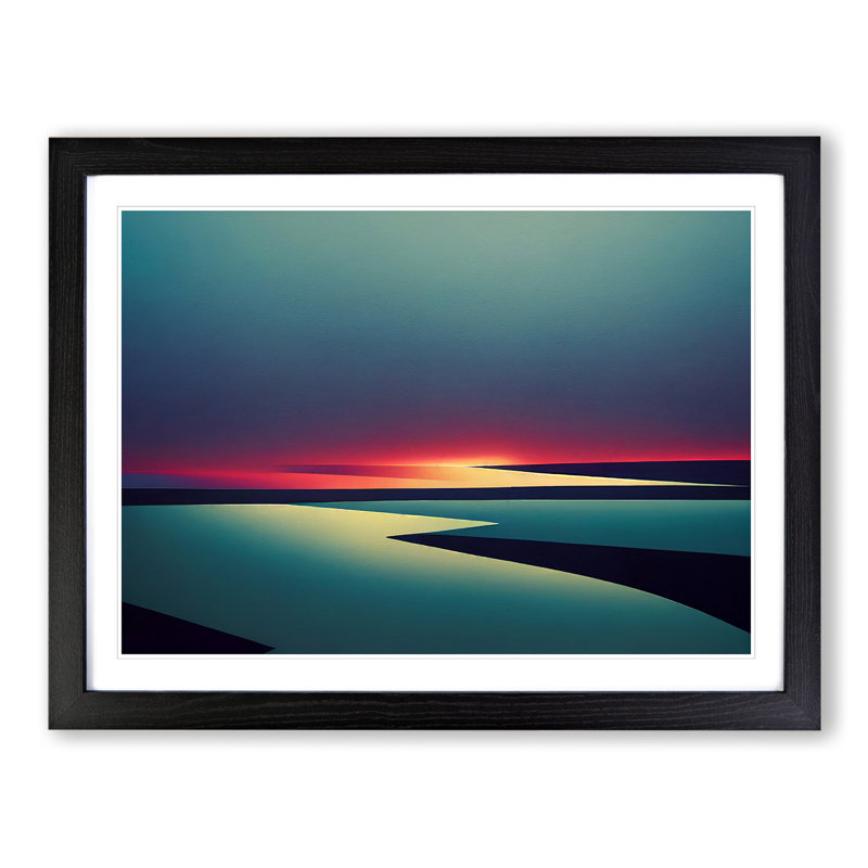 Abstract Ocean Scene - Single Picture Frame Print, Black, 46cm H x 64cm W x 2cm D
