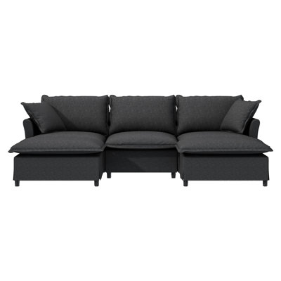 Modular Chenille With , U Shaped 5 Seat Couch. Sophisticated & Skirted Seat. Bedroom, Apartment Furniture. Gray. Pillows Included Design.