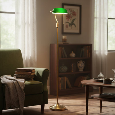 Lampe sur pied Banquero Vintage avec abat-jour en verre réglable, vert ou blanc, lampe de lecture en laiton antique