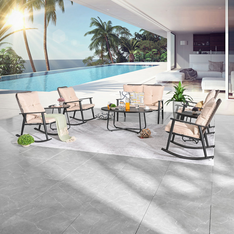 6 - Person Patio Conversation Set with Cushions, Beige