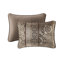Courtepointe très grand / très grand avec coussins décoratifs - brun et or Tissu. Feuille, rayures et motifs. Réversible pour différents styles de décor. Facile à laver, pratique, brun / or. . Détails de broderie. Machine-120264914