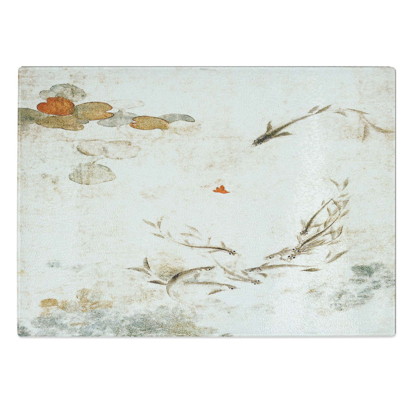 Tempered Glass Swimming Fish in a Pond by Yun Shouping Chopping Board, 28.5 cm W x 20 cm L