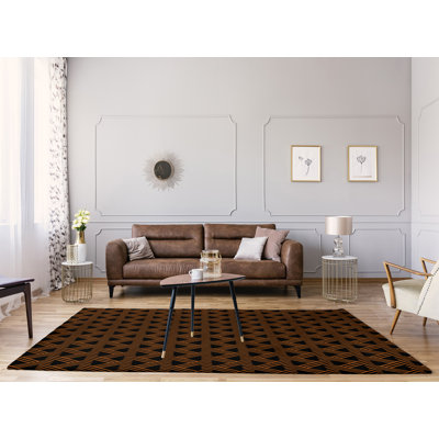 Tapis de zone noir/orange fait main