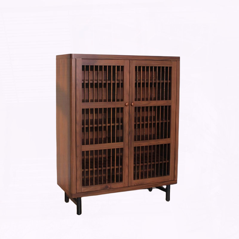 Shoe Cabinet with Shutter Doors & Adjustable Shelves, Walnut