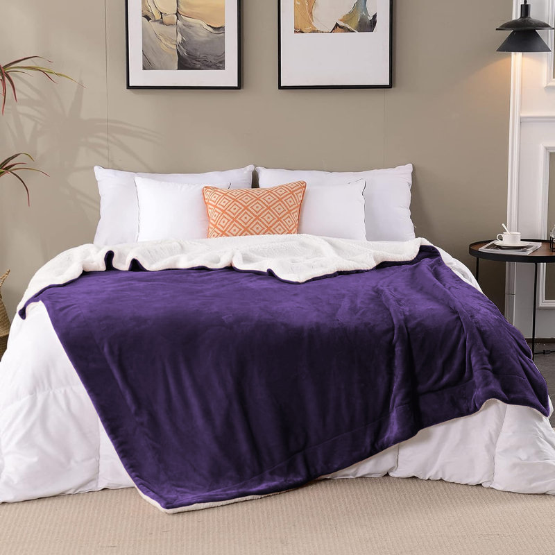 Microplush Soft Fleece Blanket - Fuzzy, Warm, Bed Reversible Blanket, Purple, Throw