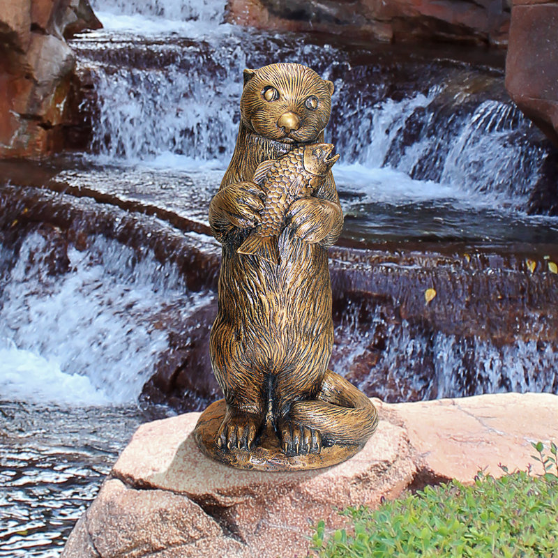 Standing Otter with Fish Garden Statue