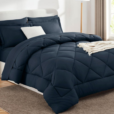 Ensemble d'édredon 7 pièces en microfibre, lit toutes saisons dans un sac - bleu marine, très grand
