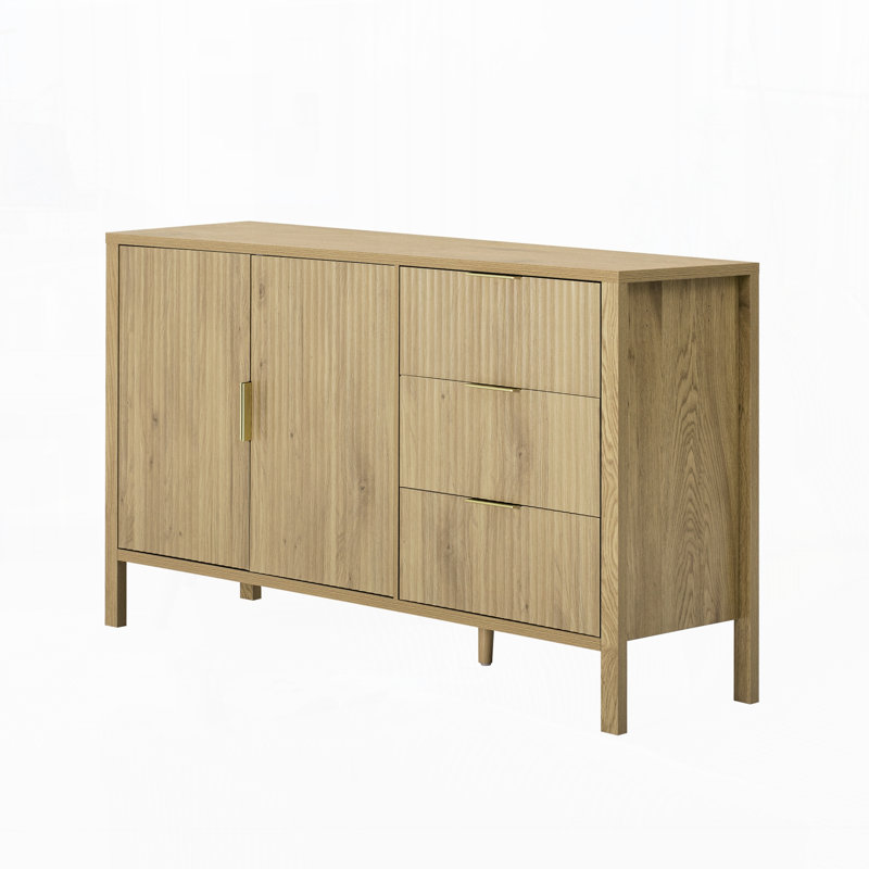 Armoire moderne à motif de vagues avec 3 tiroirs, Naturel