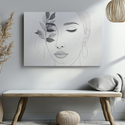 Toile murale, une ligne, portrait féminin, visage minimaliste avec toile décorative, prêt à accrocher