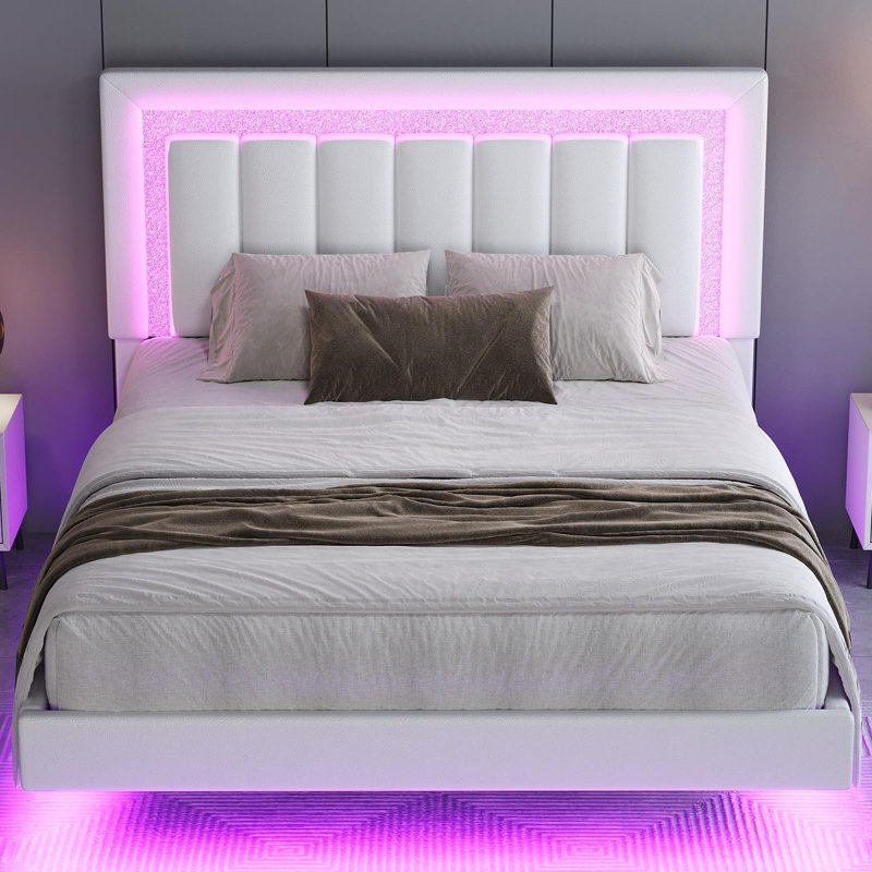 Ensemble de lit plateforme intelligent avec table de chevet moderne à DEL 2 pièces - Ensemble de chambre à coucher lumineuse 3 pièces