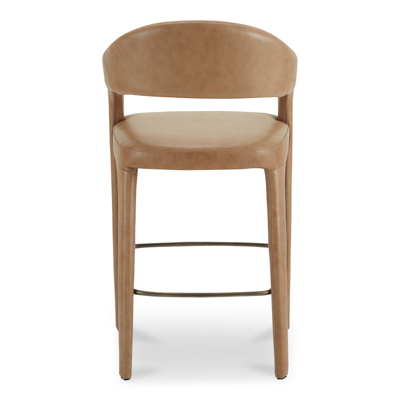 Martens Upholstered Stool, Bar Stool (30.3" Seat Height), Brown Genuine Leather