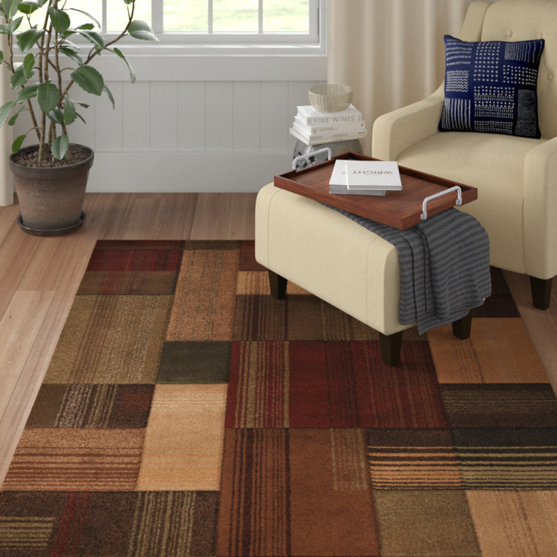 Tapis géométrique vert / brun / beige / bourgogne Carletta, Rectangle 5 pi 3 po x 7 pi 6 po