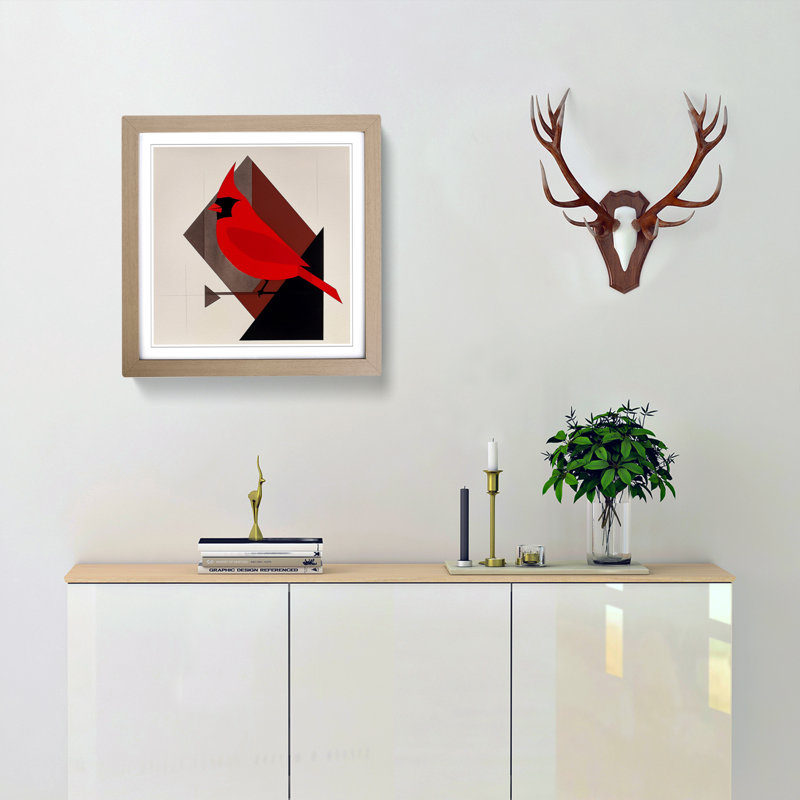 Cardinal Bird Suprematism No.7 - Framed Print, Oak